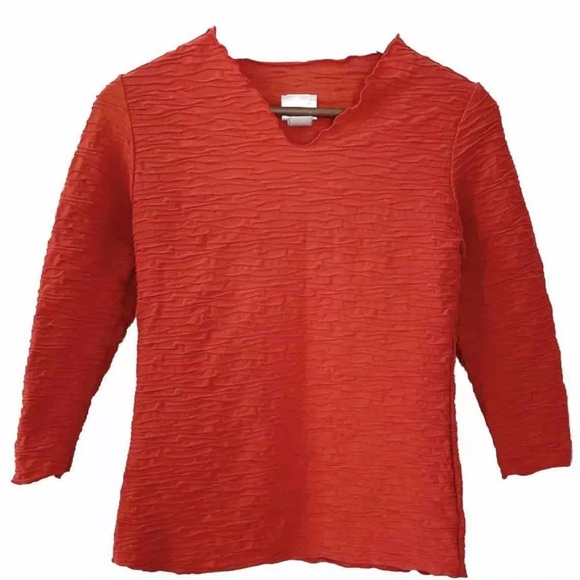 Haystacks Top Crinkle Surreal Textured Women’s Small 3/4 Sleeve Pumpkin Orange - Picture 1 of 2